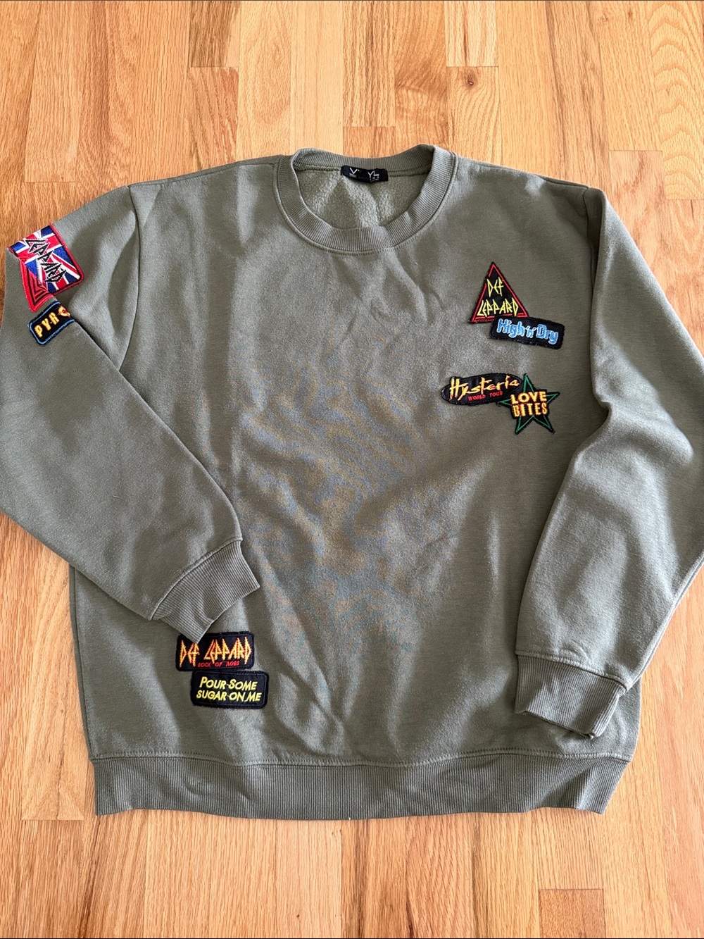 Olive Green Patchwork Logo Crewneck Sweatshirt